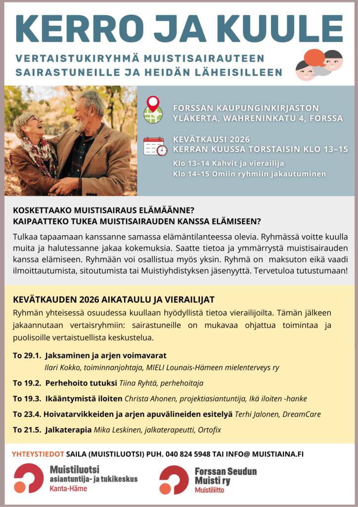 Kerro ja kuule -ryhmän mainos, kuvassa pariskunta ja tietoa ryhmästä