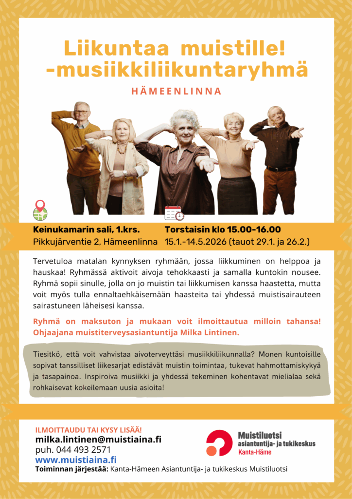 Mainos ryhmästä, siitä tietoa ja kuvassa ihmisiä tanssimassa