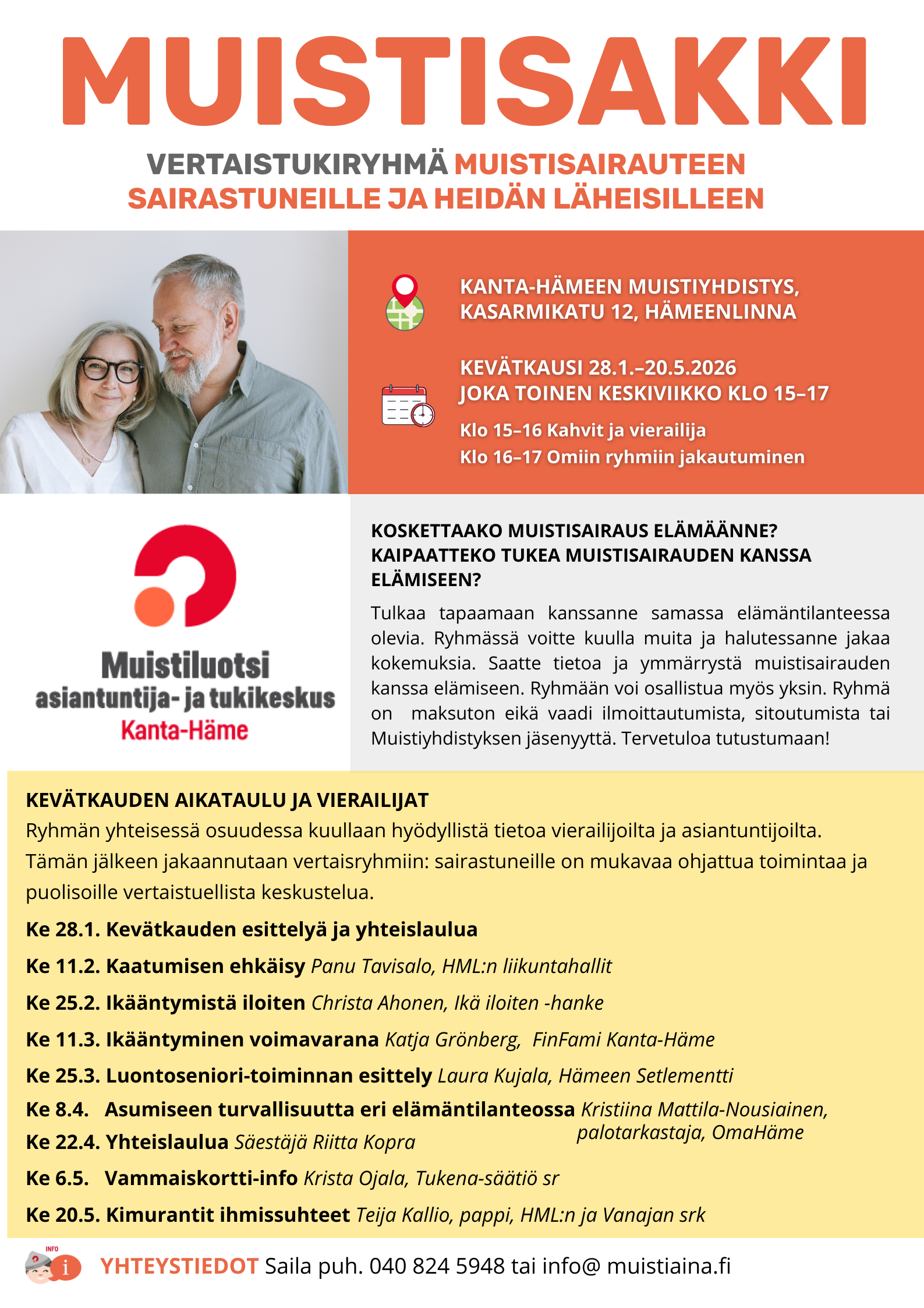 Ryhmän mainos, kuvassa pariskunta ja tiedot ryhmästä