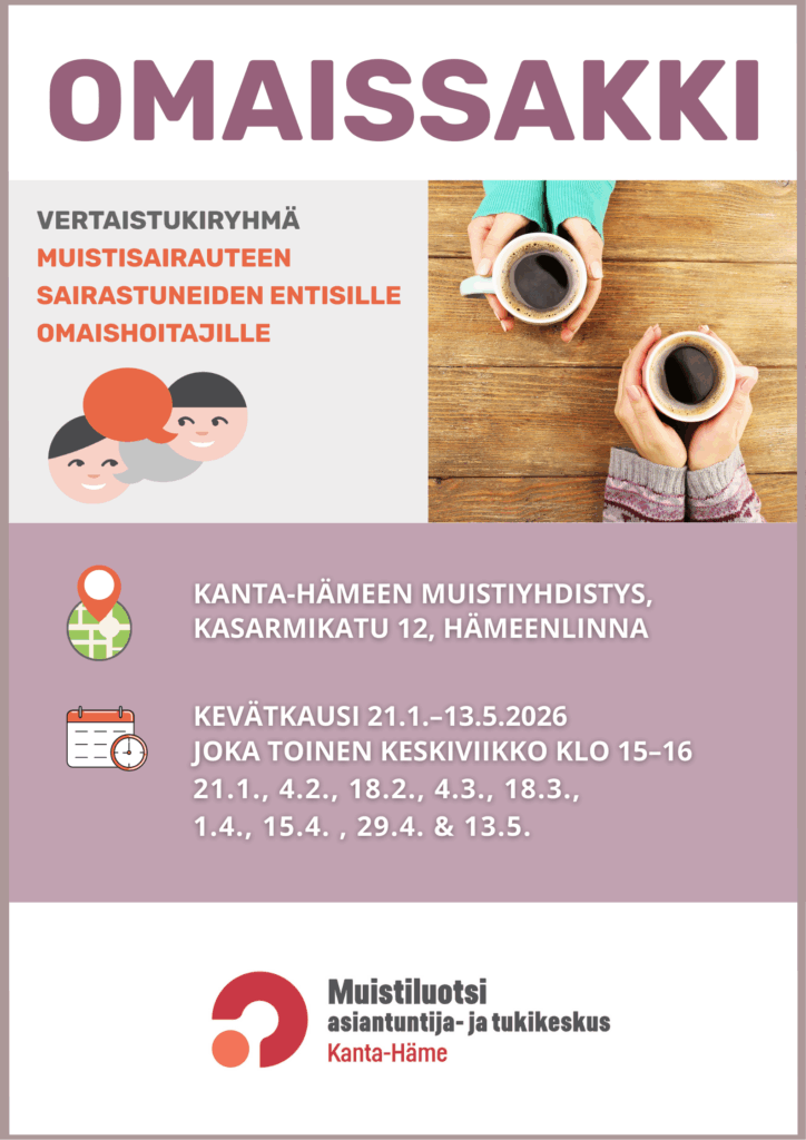 Mainos ryhmästä, tietoa ryhmästä, kuvassa kädet pitävät kahvikuppeja