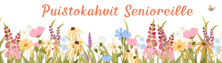 kukkia, ruohoa, teksti puistokahvit senioreille